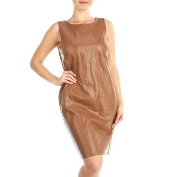 NWT! Shelby & Palmer Women's Sleeveless Cognac/Brown Faux Leather Dress Size 6 - Picture 1 of 16